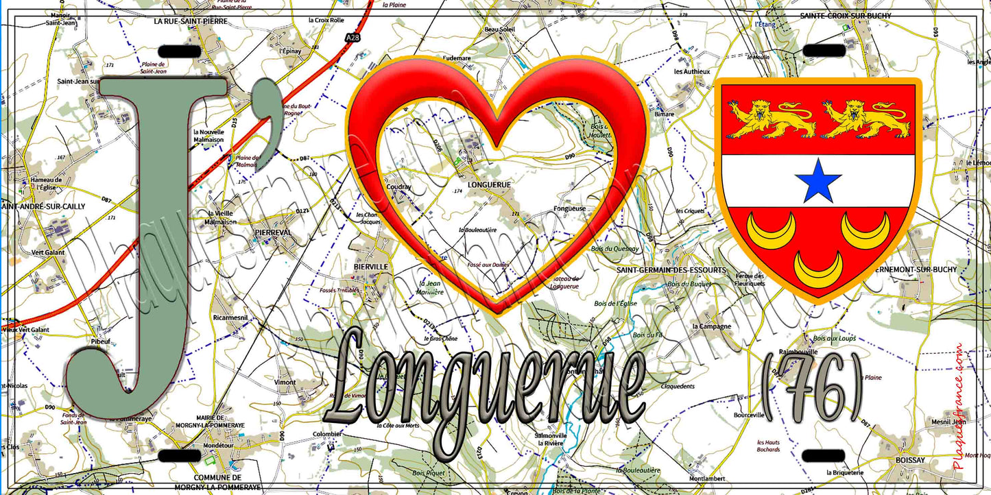 Plaque métal décorative 15X30 J' ❤️ Longuerue, Seine Maritime (76)