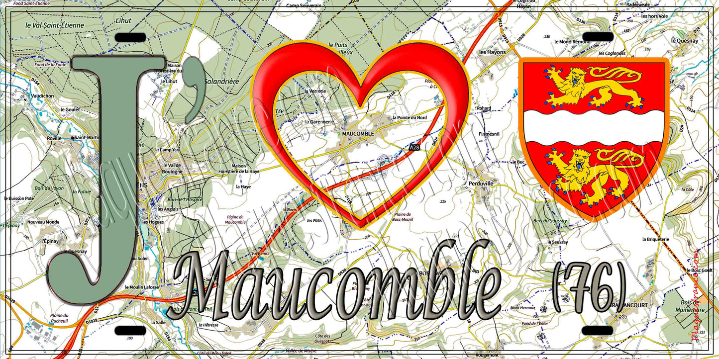 Plaque métal décorative 15X30 J' ❤️ Maucomble, Seine Maritime (76) géo