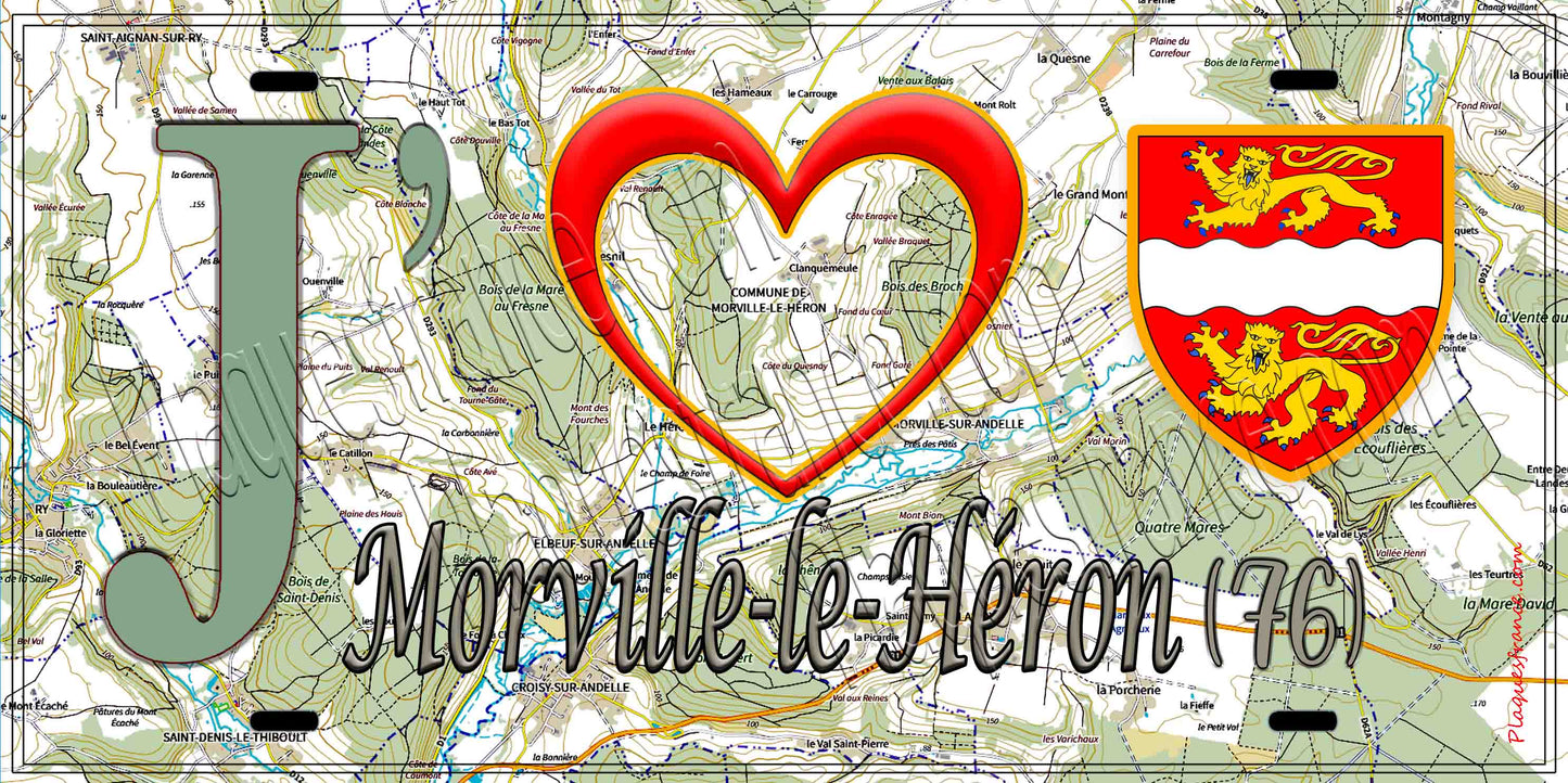 Plaque métal décorative 15X30 J' ❤️ Morville-le-Héron, Seine Maritime (76) géo