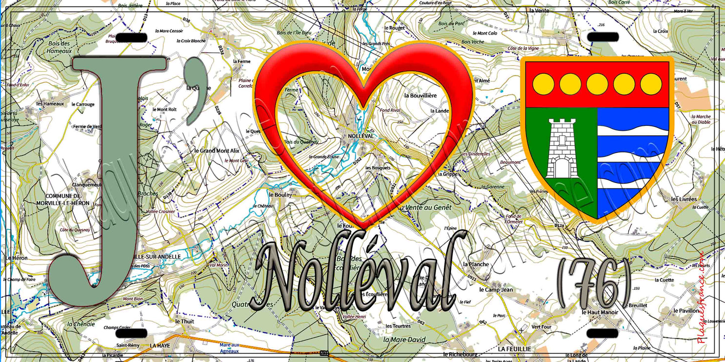 Plaque métal décorative 15X30 J' ❤️ Nolléval, Seine Maritime (76) géo