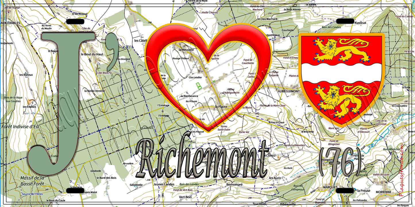 Plaque métal décorative 15X30 J' ❤️ Richemont, Seine Maritime (76)