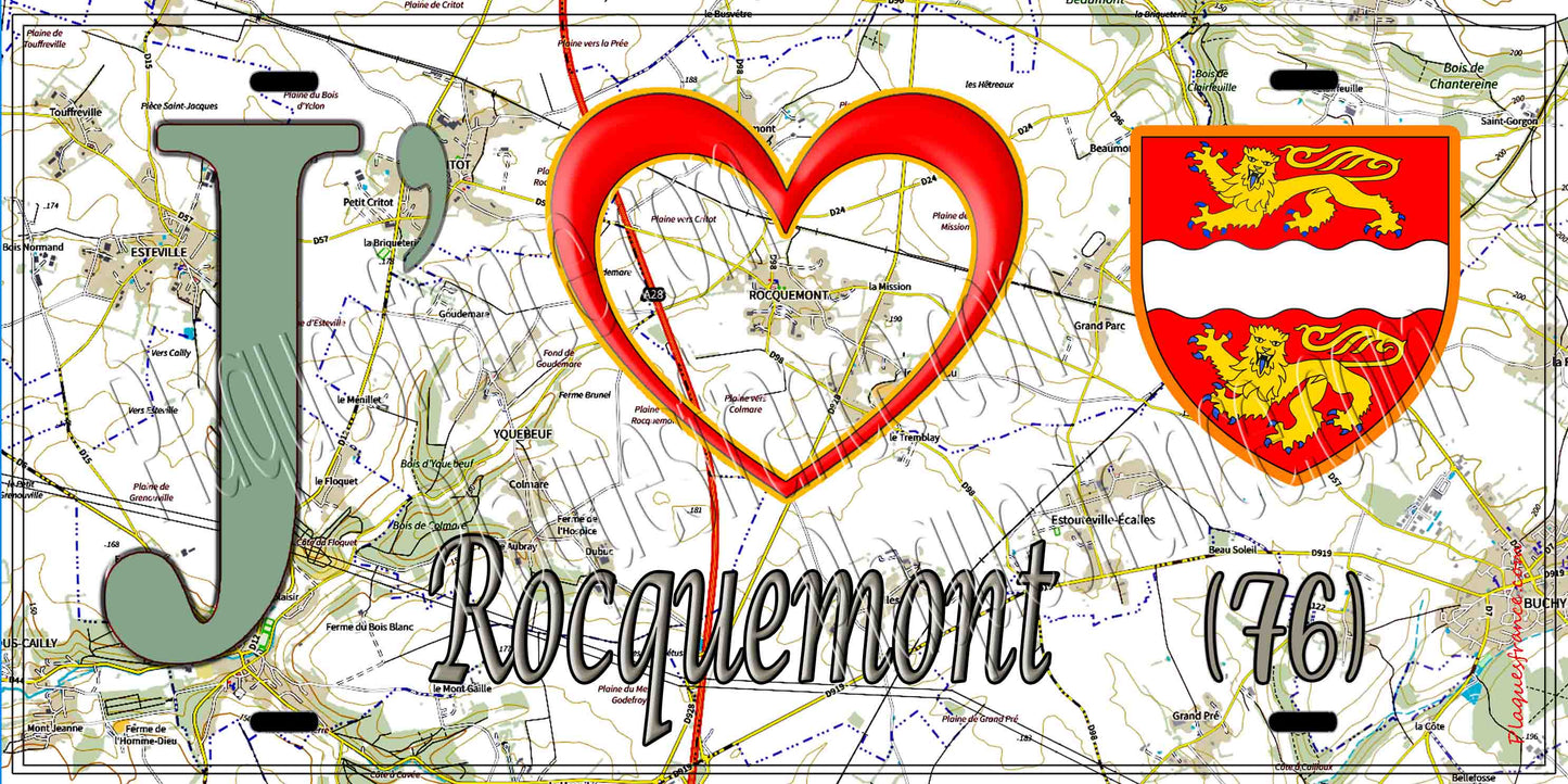 Plaque métal décorative 15X30 J' ❤️ Rocquemont, Seine Maritime (76)