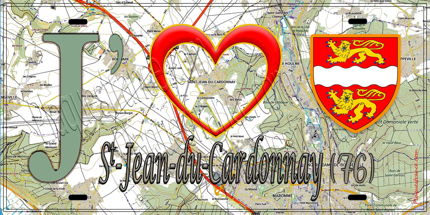 Plaque métal décorative 15X30 J' ❤️ Saint-Jean-du-Cardonnay, Seine Maritime (76) géo