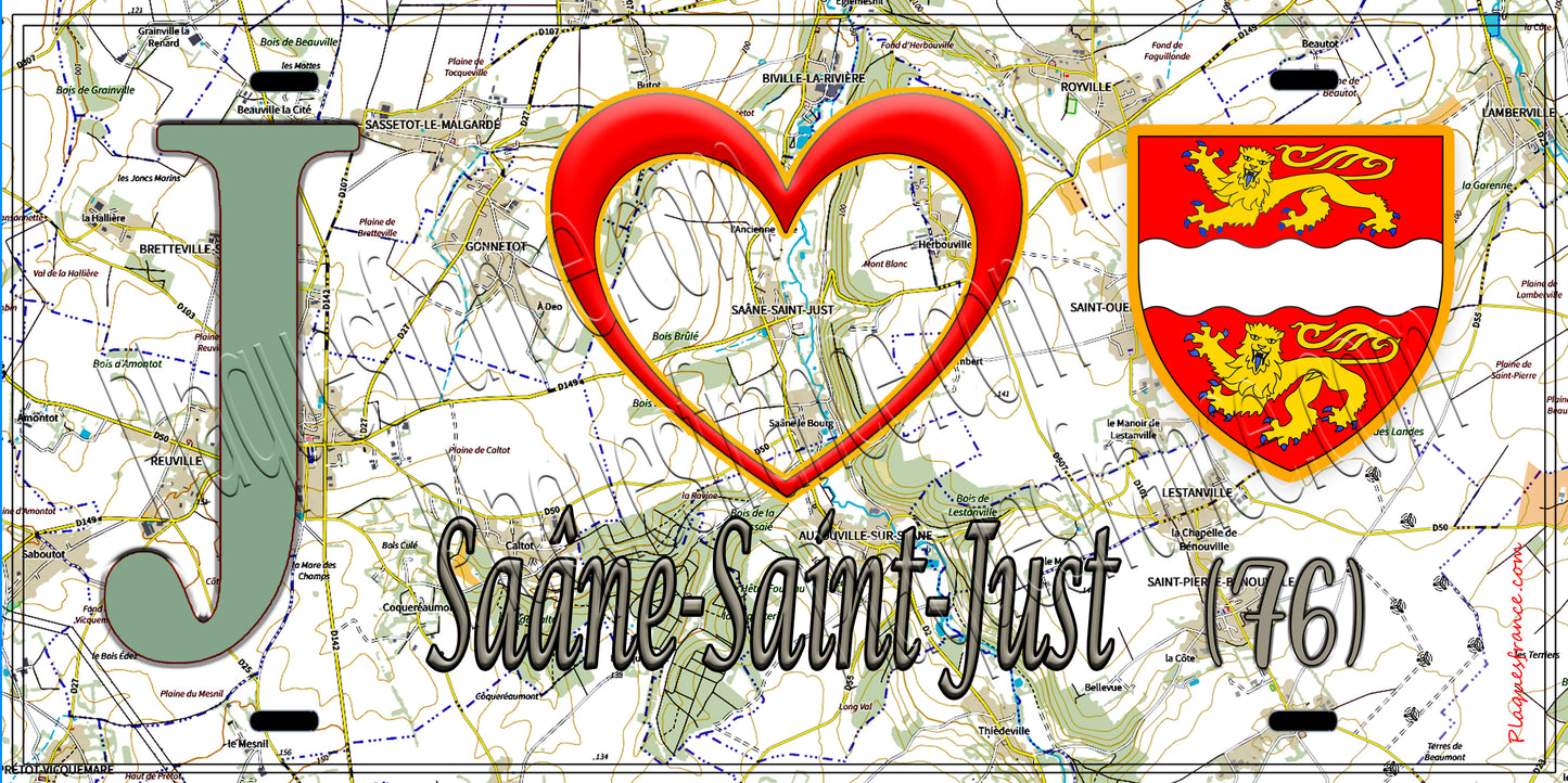 Plaque métal décorative 15x30 J' ❤️ Saâne-Saint-Just, Seine Maritime (76) géo
