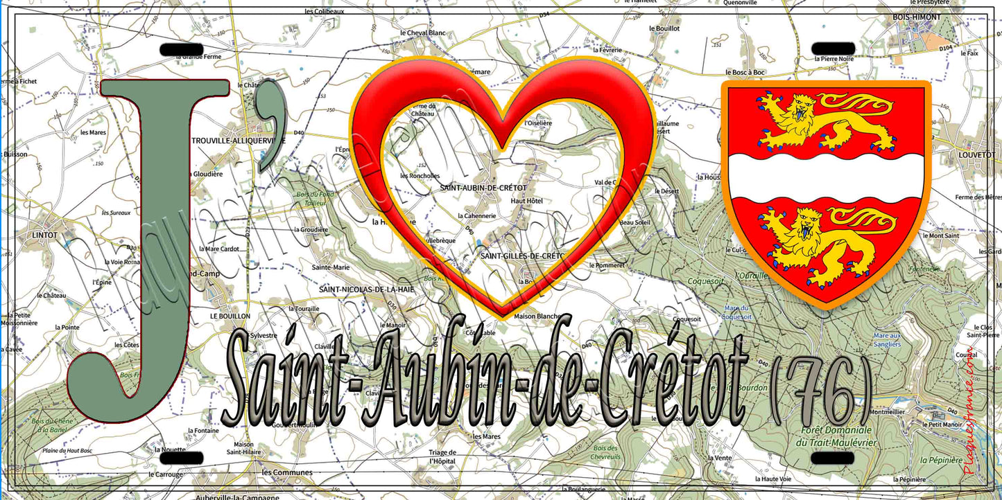 Plaque métal décorative 15X30 J' ❤️ Saint-Aubin-de-Crétot, Seine Maritime (76) geo