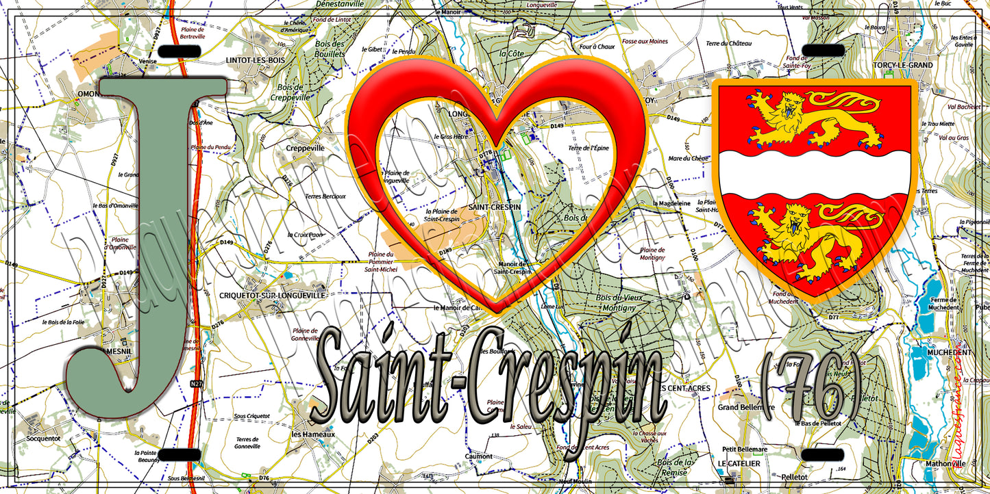 Plaque métal décorative 15x30 J' ❤️ Saint-Crespin, Seine Maritime (76) géo