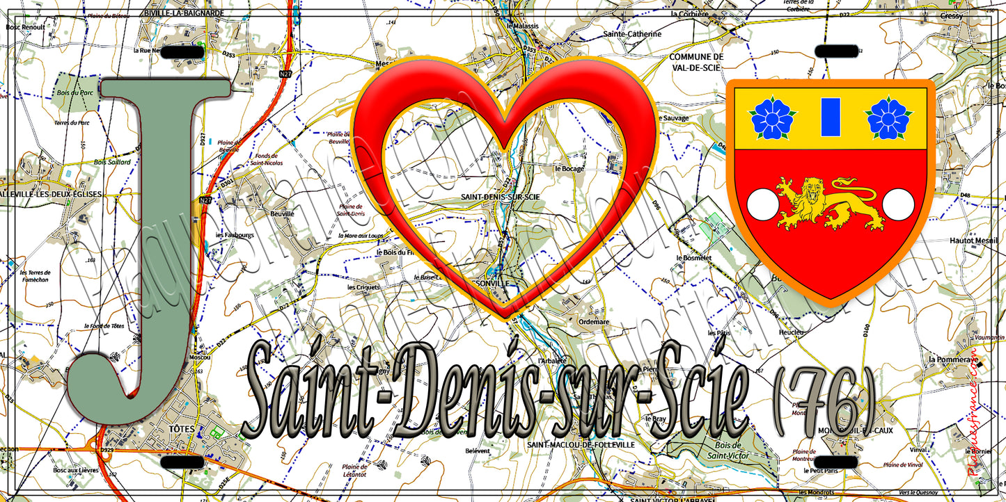 Plaque métal décorative 15x30 J' ❤️ Saint-Denis-sur-Scie, Seine Maritime (76) géo