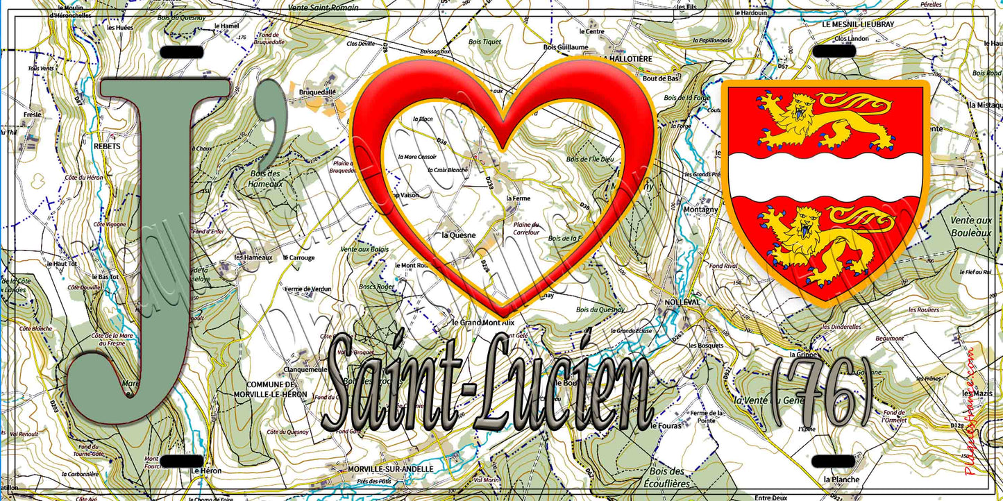 Plaque métal décorative 15X30 J' ❤️ Saint-Lucien, Seine Maritime (76) geo
