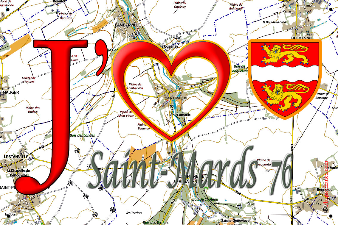 Plaque métal décorative 20 cm x 30 cm J' ❤️ Saint-Mards, Seine Maritime (76)