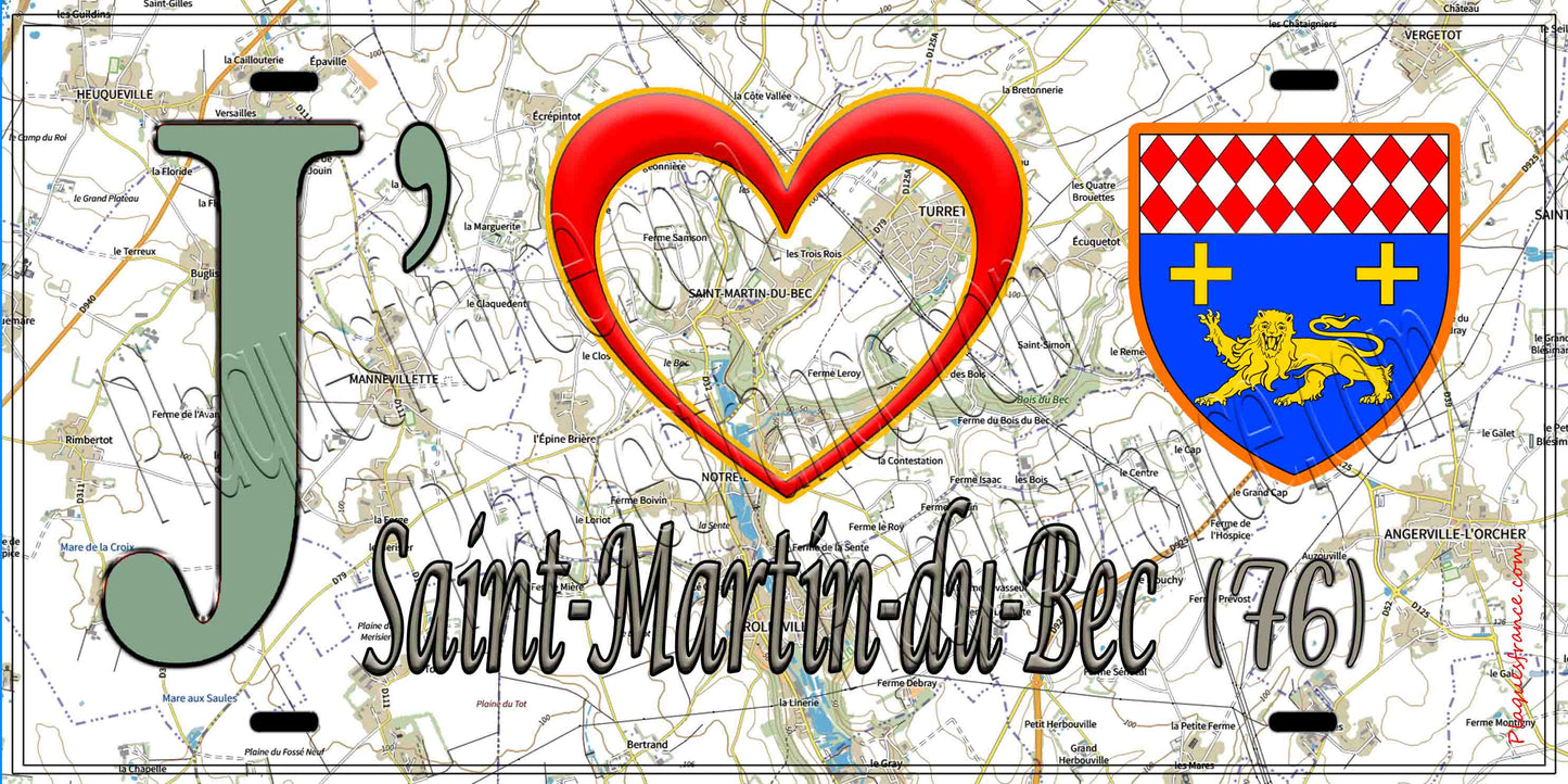 Plaque métal décorative 15X30 J' ❤️ Saint-Martin-du-Bec, Seine Maritime (76) geo