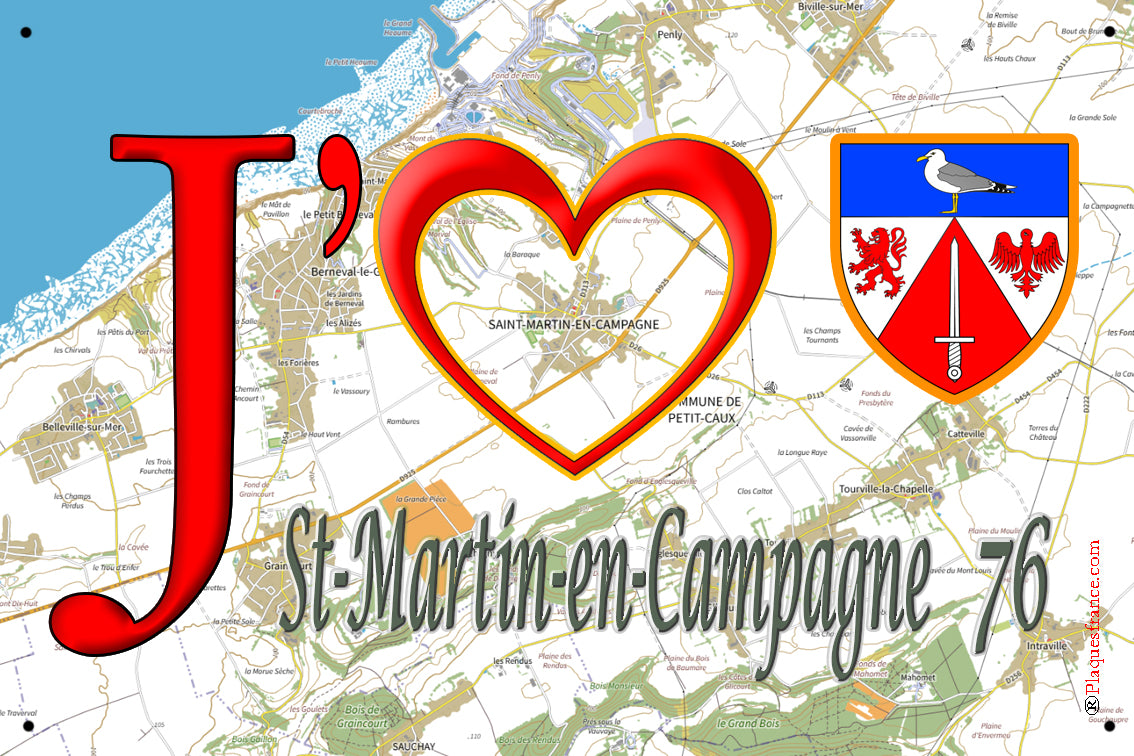 Plaque métal décorative 20x30 J' ❤️ Saint-Martin-en-Campagne, Seine Maritime (76)