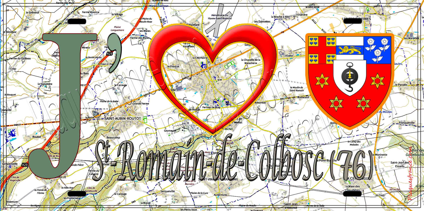 Plaque métal décorative 15X30 J' ❤️ Saint-Romain-de-Colbosc, Seine Maritime (76) géo