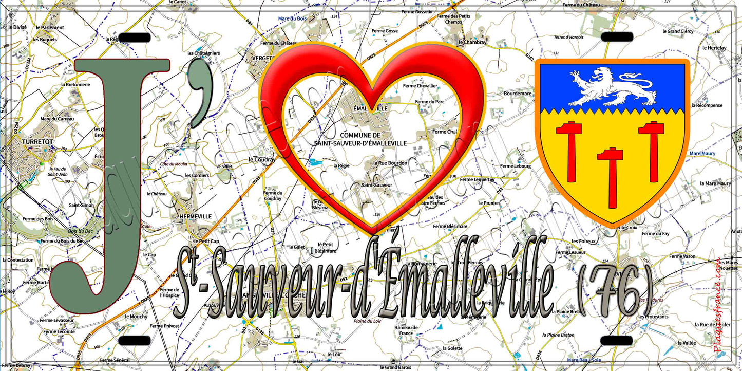 Plaque métal décorative 15X30 J' ❤️ Saint-Sauveur-d'Émalleville, Seine Maritime (76) géo