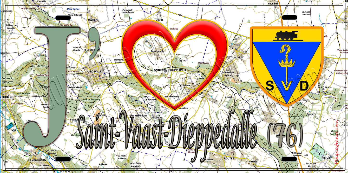 Plaque métal décorative 15X30 J' ❤️ Saint-Vaast-Dieppedalle, Seine Maritime (76) géo