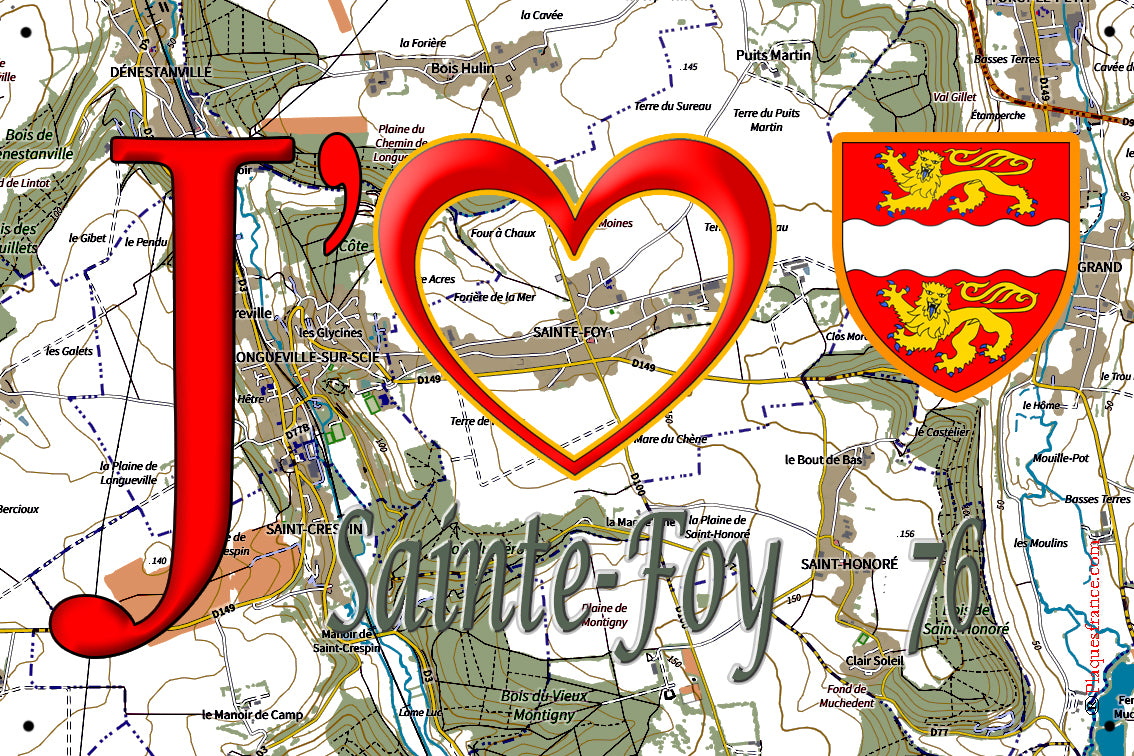 Plaque métal décorative 20 cm x 30 cm J' ❤️ Sainte-Foy, Seine Maritime (76)