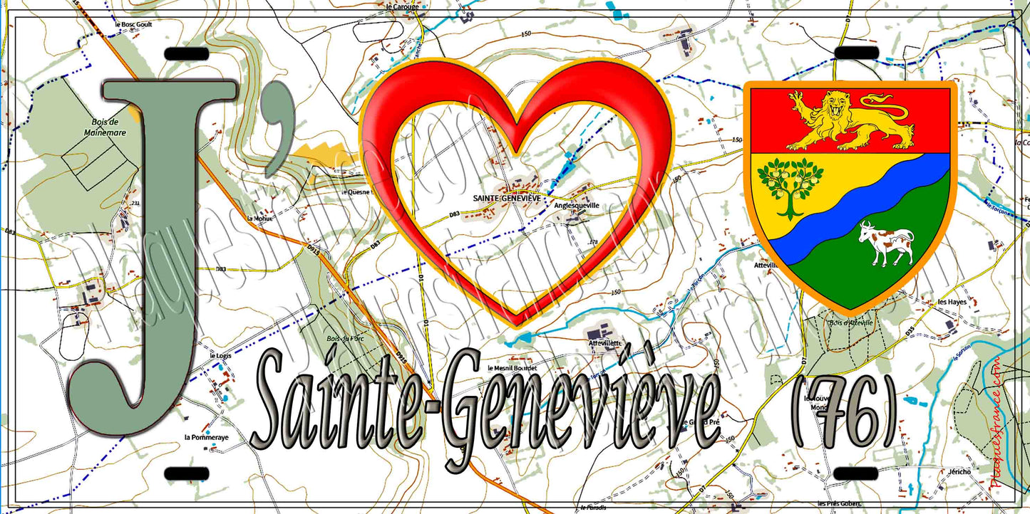 Plaque métal décorative 15X30 J' ❤️ Sainte-Geneviève, Seine Maritime (76) géo
