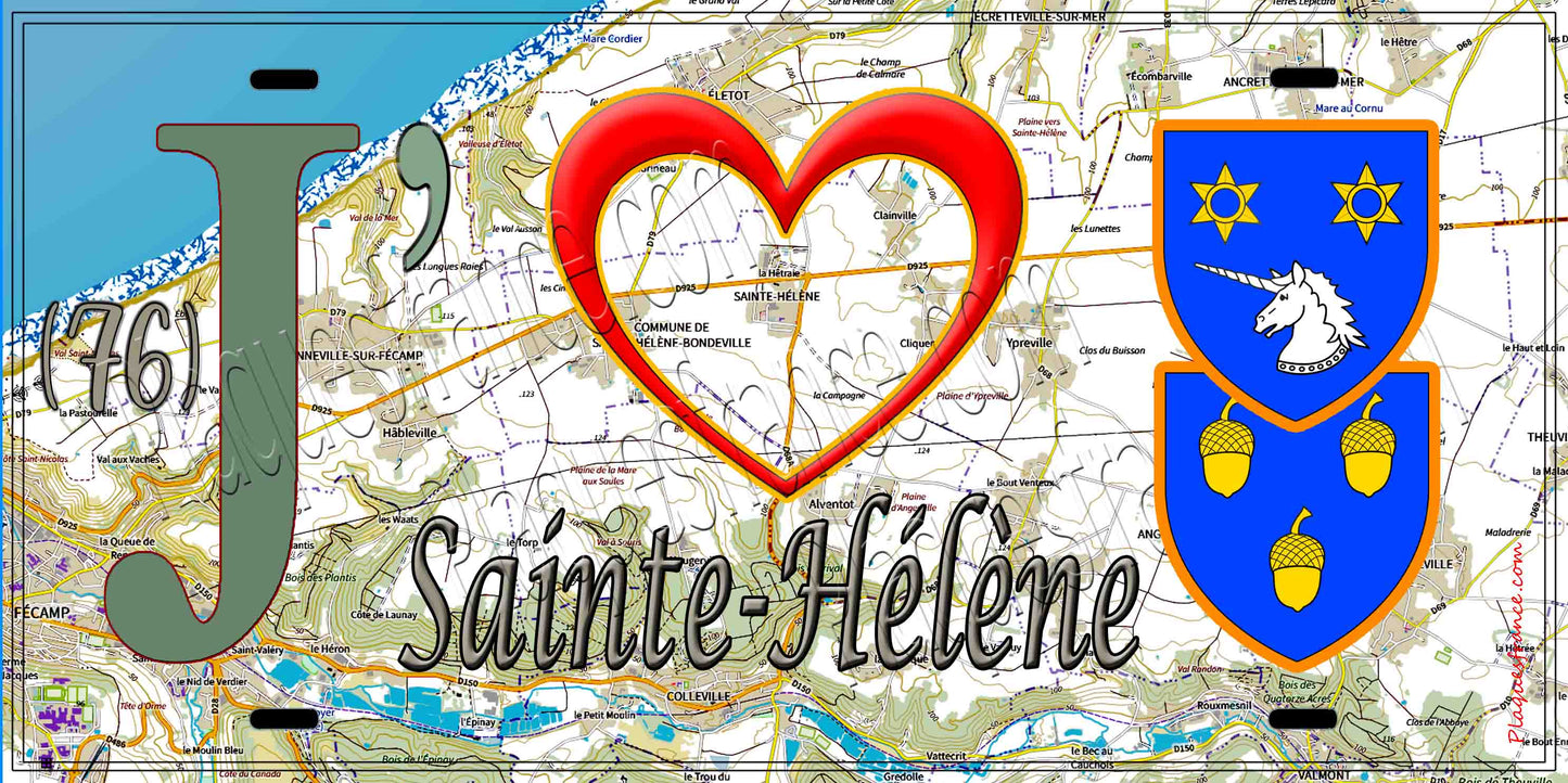 Plaque métal décorative 15X30 J' ❤️ Sainte-Hélène, Seine Maritime (76) geo