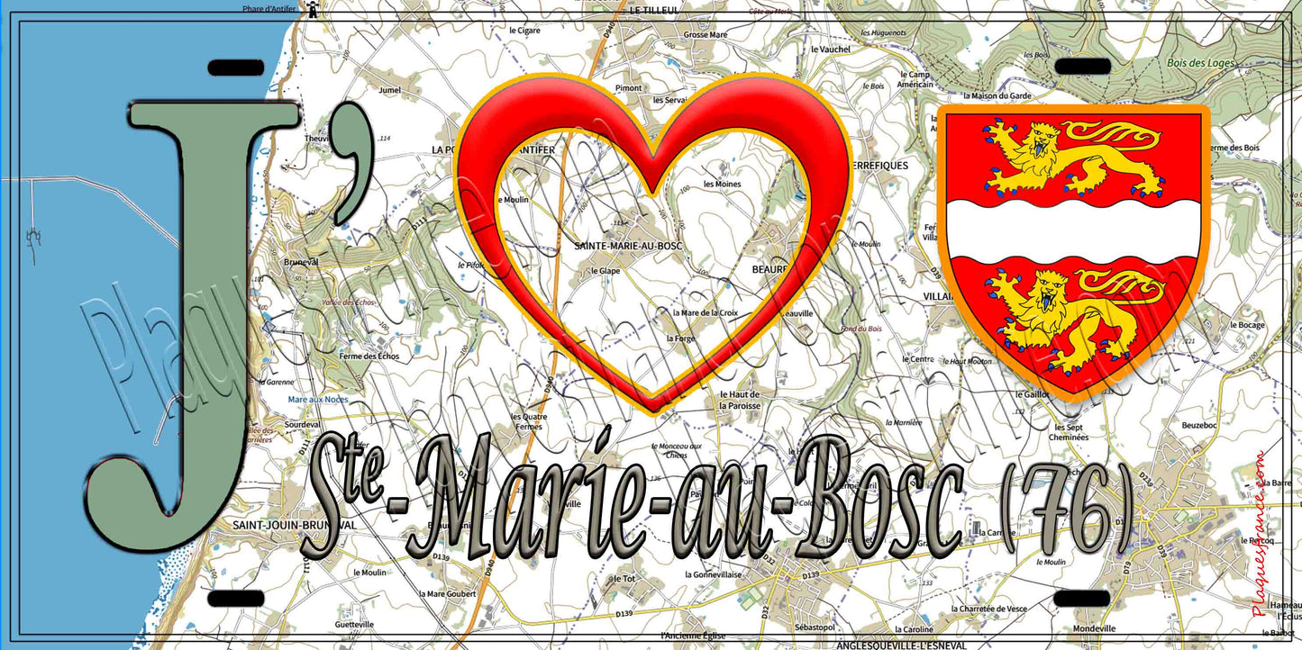 Plaque métal décorative 15X30 J' ❤️ Sainte-Marie-au-Bosc, Seine Maritime (76) géo