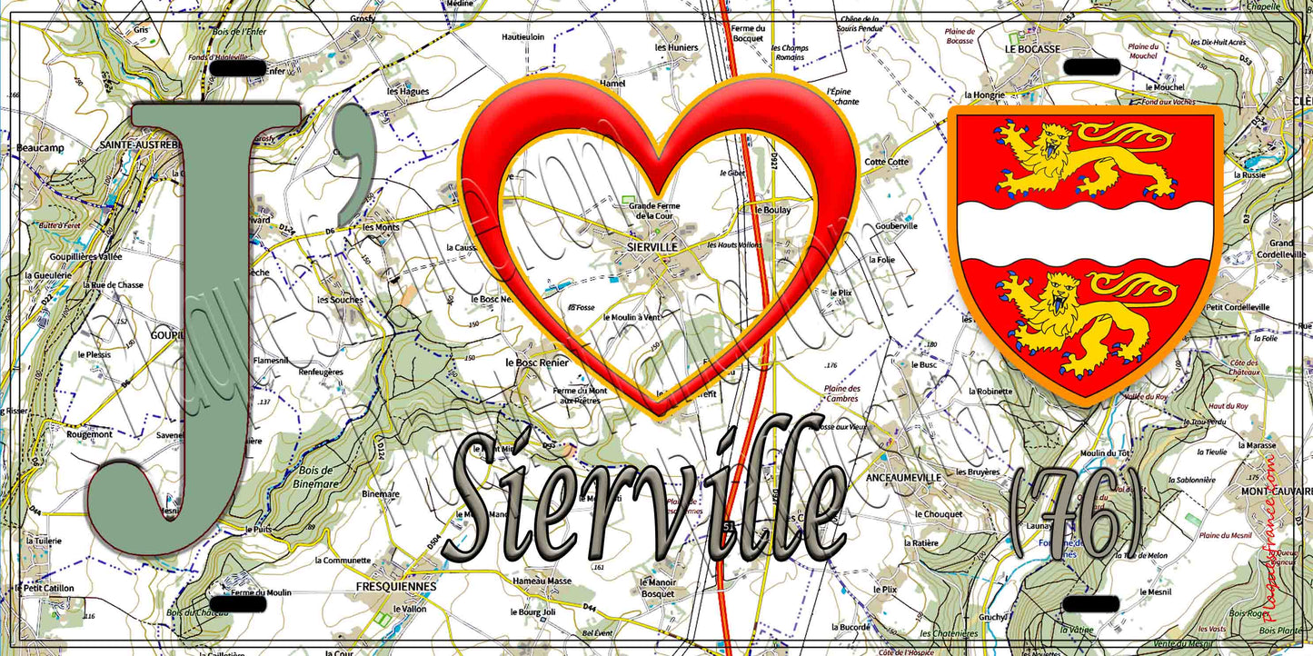 Plaque métal décorative 15X30 J' ❤️ Sierville, Seine Maritime (76) geo