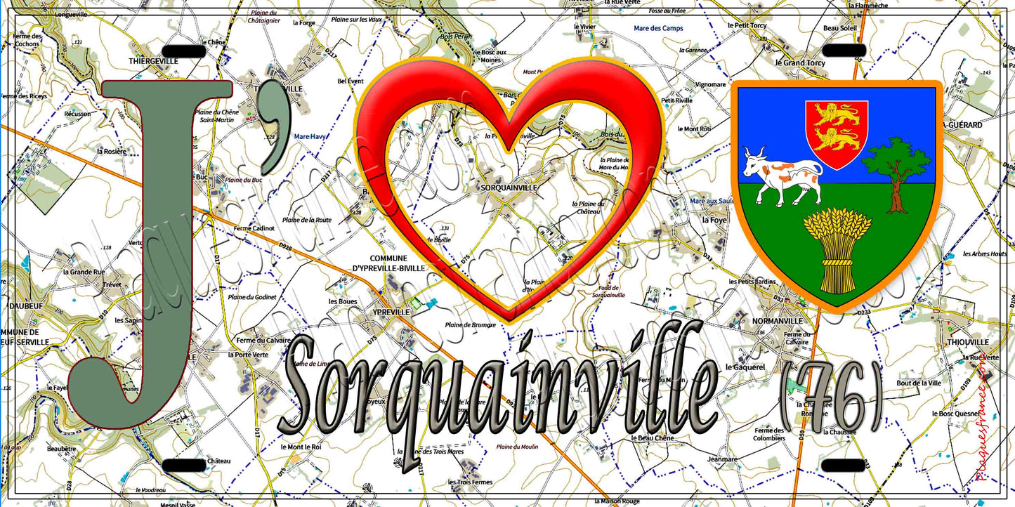 Plaque métal décorative 15X30 J' ❤️ Sorquainville, Seine Maritime (76) geo