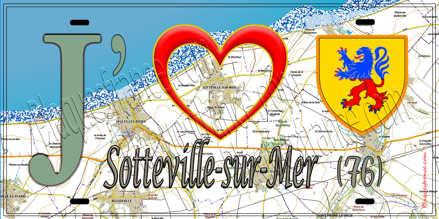 Plaque métal décorative 15X30 J' ❤️ Sotteville-sur-Mer, Seine Maritime (76) géo