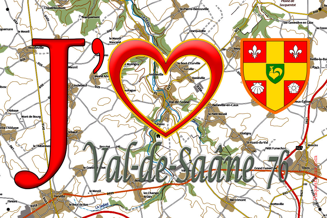Plaque métal décorative 20 cm x 30 cm J' ❤️ Val-de-Saâne, Seine Maritime (76)