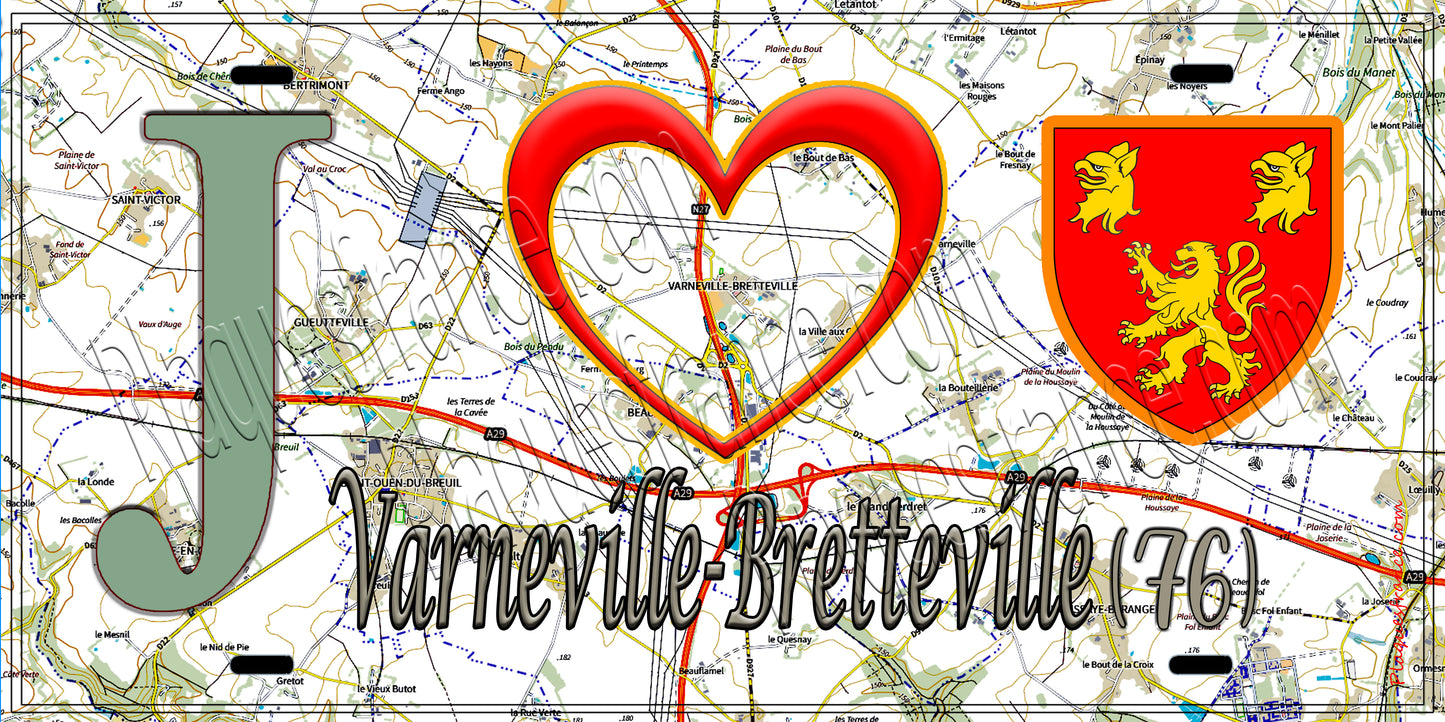 Plaque métal décorative 15x30 J' ❤️ Varneville-Bretteville, Seine Maritime (76)