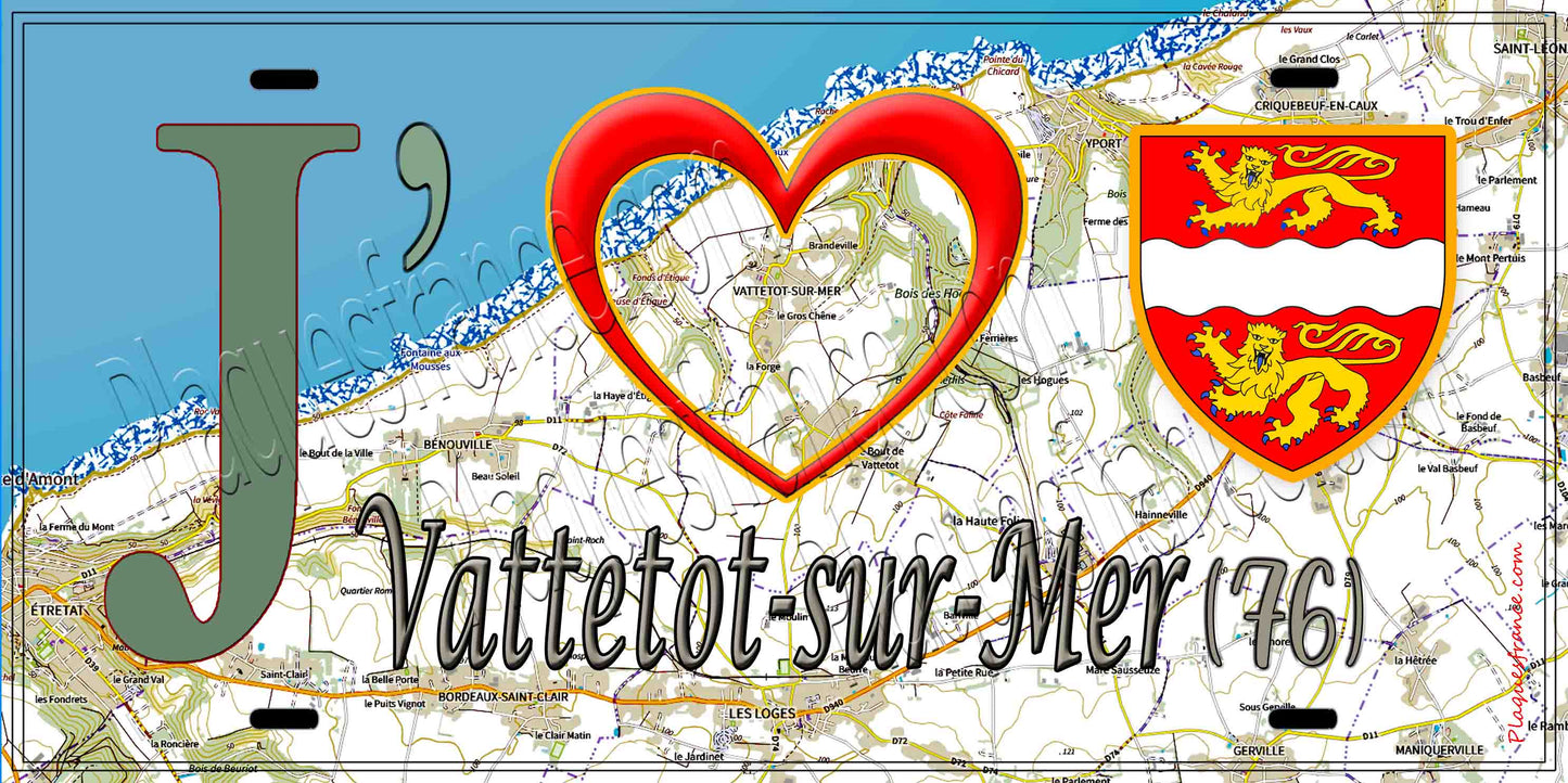 Plaque métal décorative 15X30 J' ❤️ Vattetot-sur-Mer, Seine Maritime (76) géo