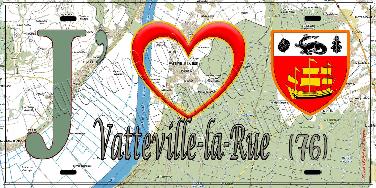 Plaque métal décorative 15X30 J' ❤️ Vatteville-la-Rue, Seine Maritime (76) géo