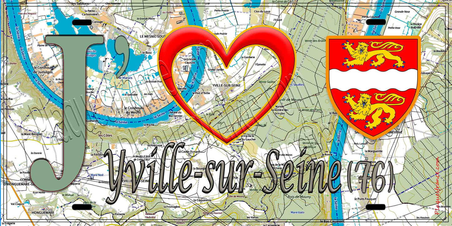 Plaque métal décorative 15X30 J' ❤️ Yville-sur-Seine, Seine Maritime (76)
