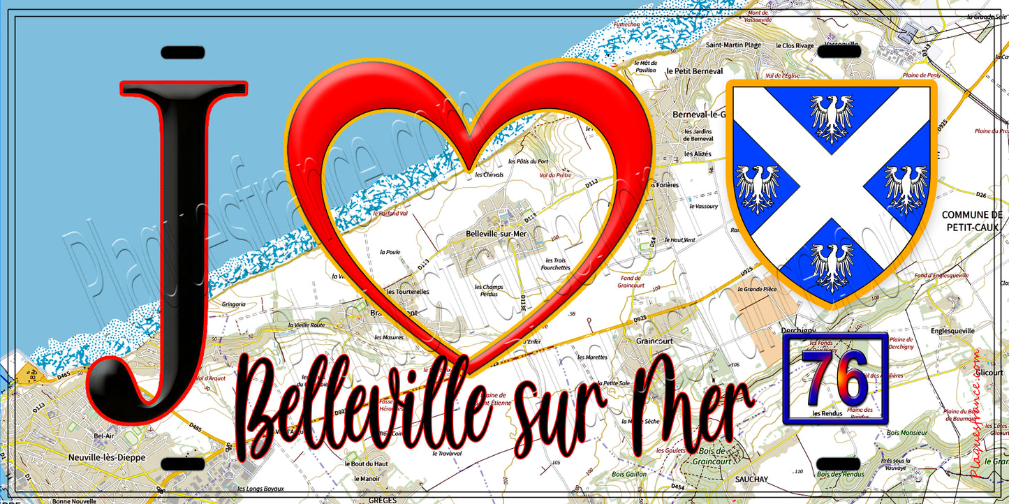 Plaque métal décorative 1 5x30 J' ❤️ Belleville-sur-Mer, Seine Maritime (76)
