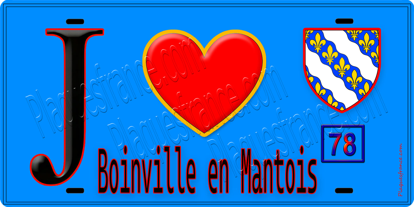 Plaque métal décorative J' ❤️ Boinville-en-Mantois, Yvelines (78)
