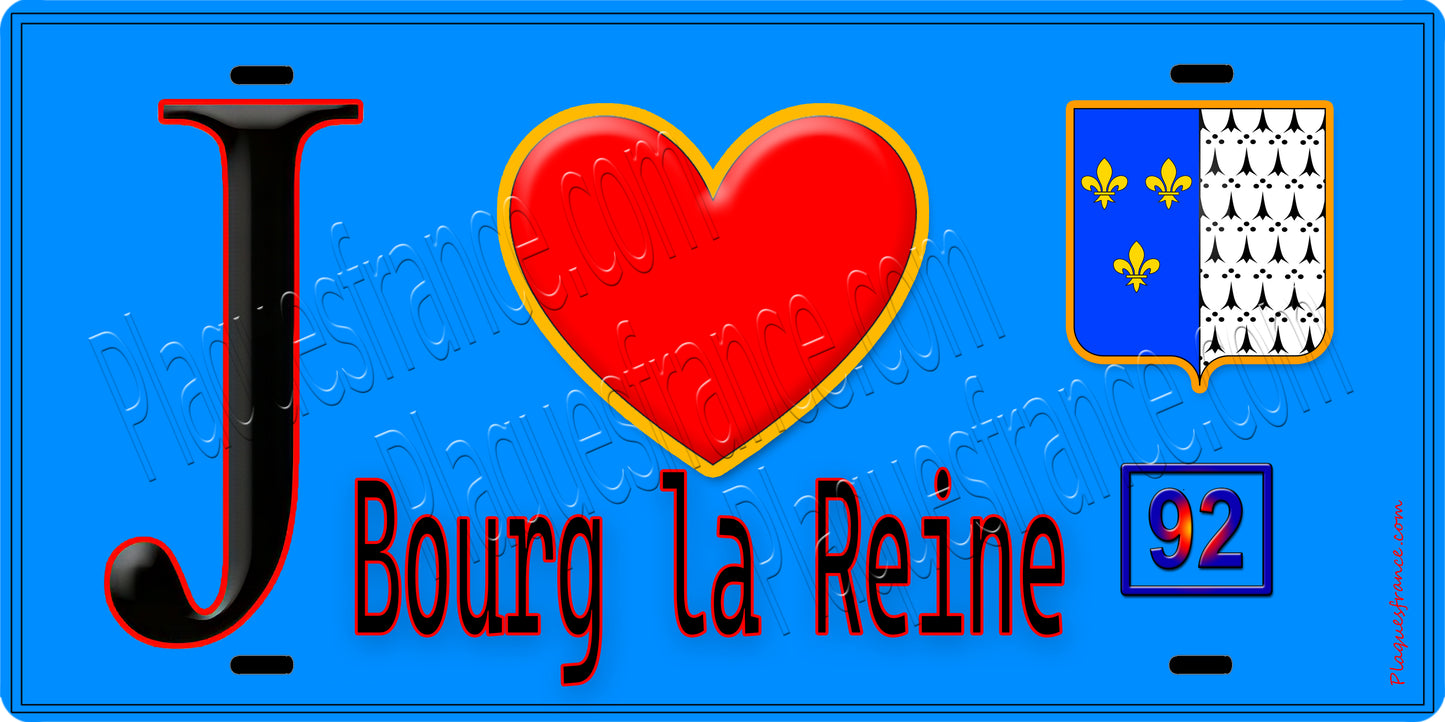 Plaque métal décorative J' ❤️ Bourg-la-Reine, Hauts de Seine (92) fond bleu