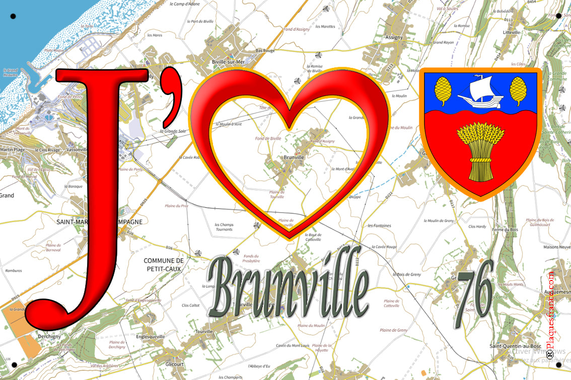 Plaque métal décorative 20x30 J' ❤️ Brunville, Seine Maritime (76)