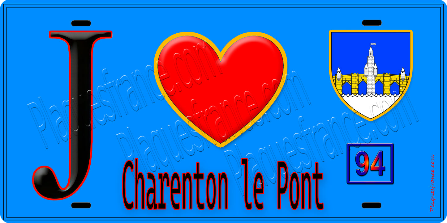 Plaque métal décorative J' ❤️Charenton-le-Pont, Val de Marne (94) fond bleu