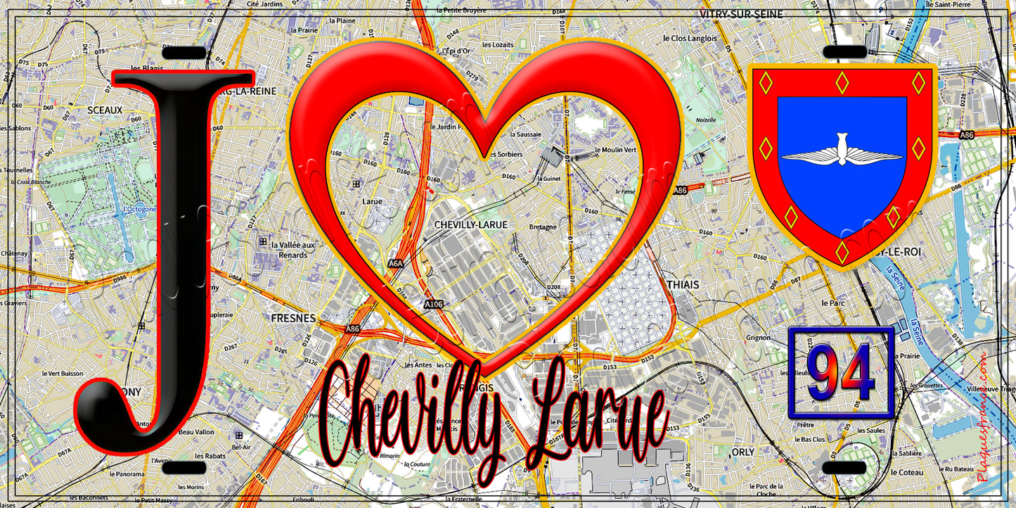 Plaque métal décorative J' ❤️Chevilly-Larue, Val de Marne (94)