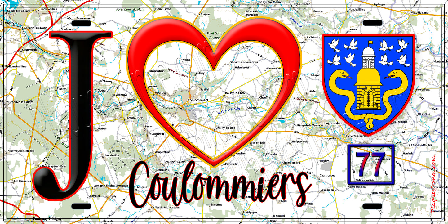 Plaque métal décorative J' ❤️Coulommiers, Seine et Marne (77)