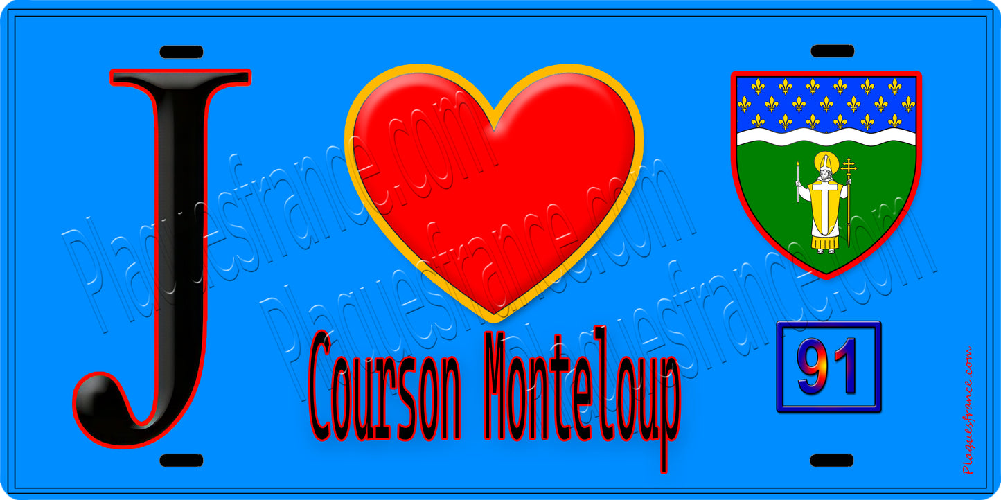 Plaque métal décorative J' ❤️Courson-Monteloup, Essonne (91)