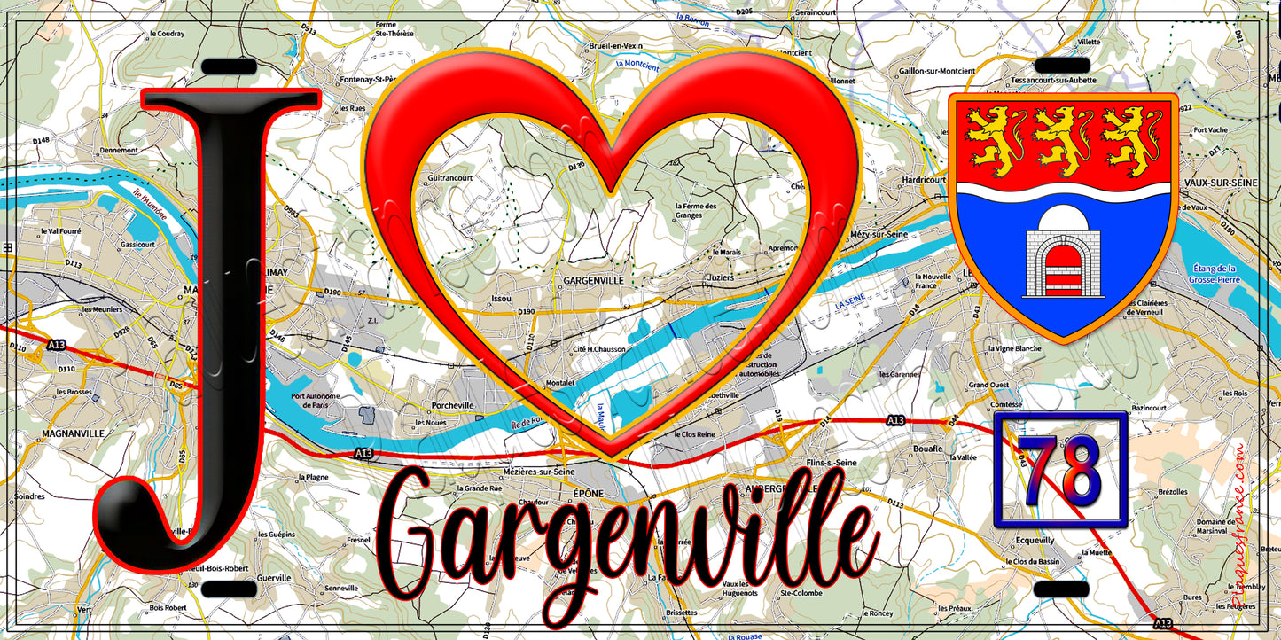 Plaque métal décorative J' ❤️ Gargenville, Yvelines (78)