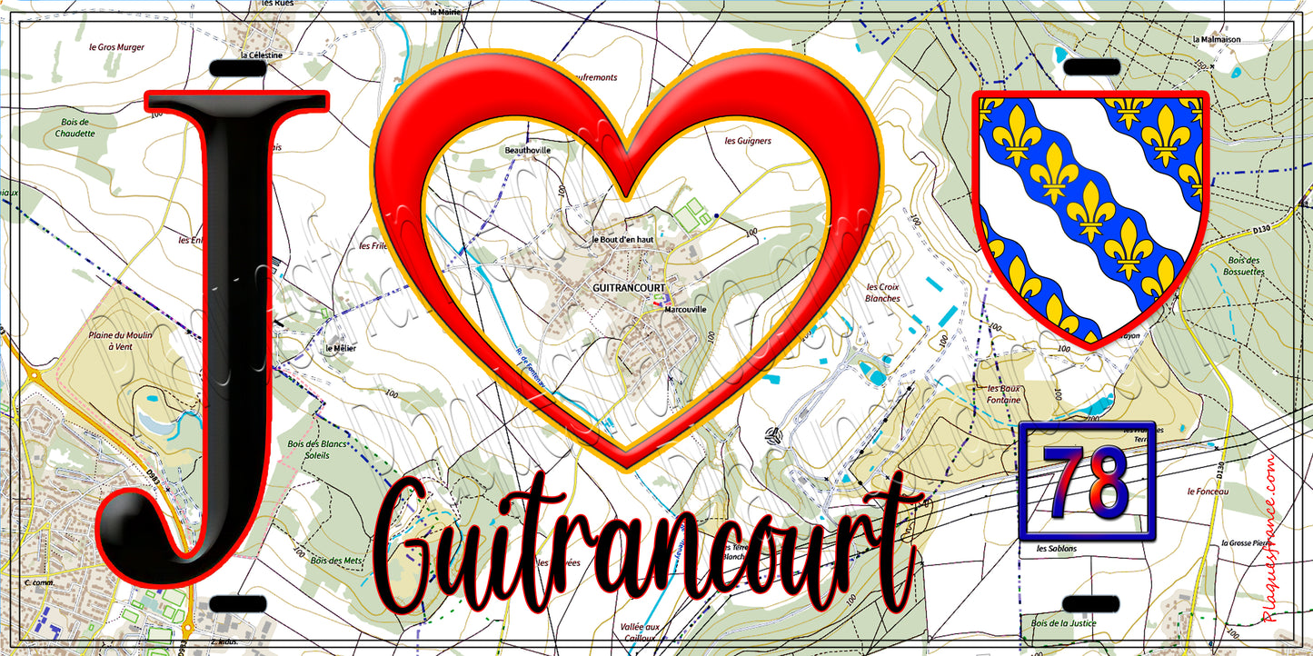 Plaque métal décorative J' ❤️ Guitrancourt, Yvelines (78)