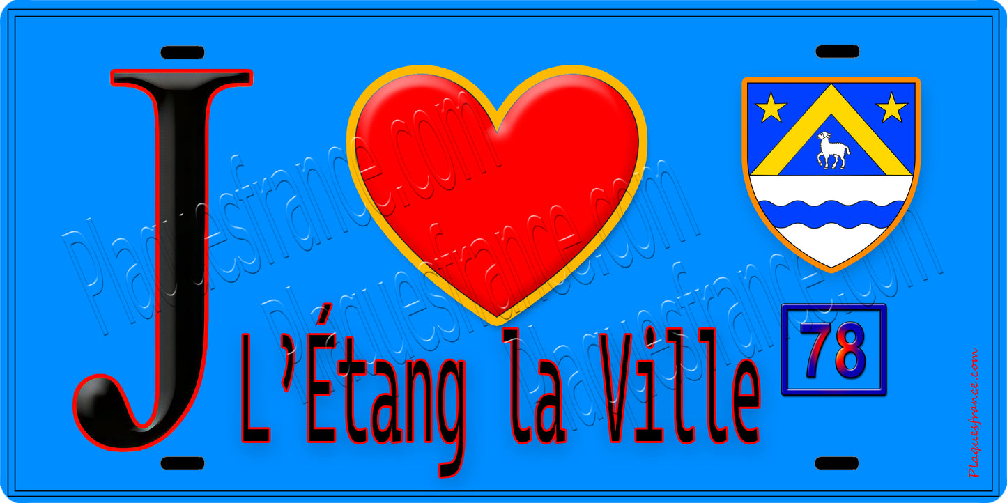 Plaque métal décorative J' ❤️ L'Étang-la-Ville, Yvelines (78) fond bleu