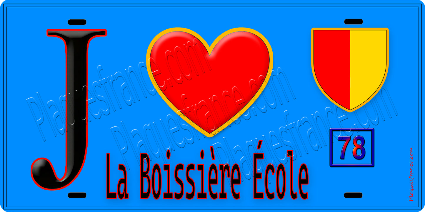 Plaque métal décorative J' ❤️ La Boissière-École, Yvelines (78) bleu