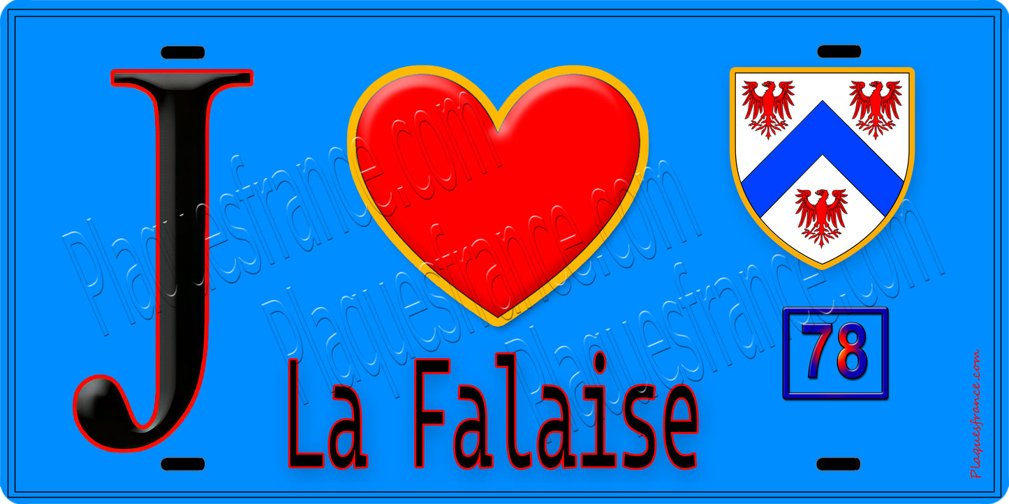 Plaque métal décorative J' ❤️ La Falaise, Yvelines (78) fond beu