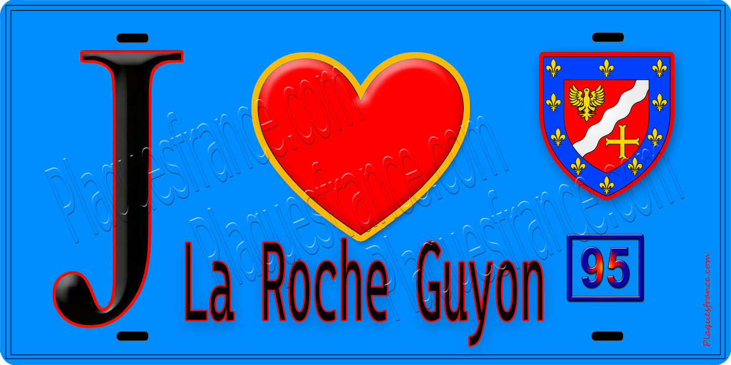 Plaque métal décorative J' ❤️La Roche Guyon, Val d'Oise (95) bleu