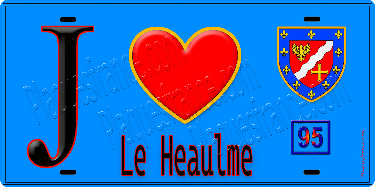 Plaque métal décorative J' ❤️Le Heaulme, Val d'Oise (95) fond bleu