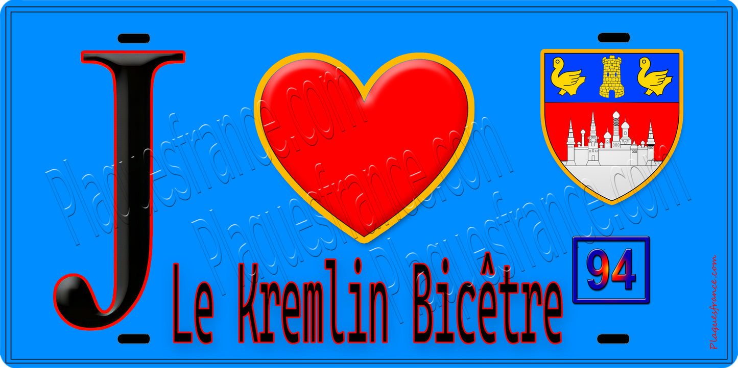 Plaque métal décorative J' ❤️Le Kremlin-Bicêtre, Val de Marne (94) fond bleu