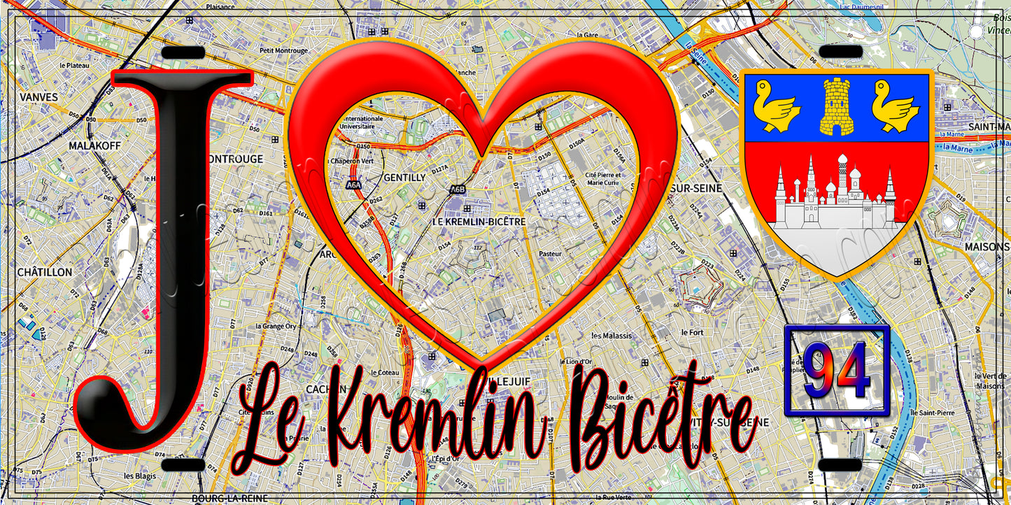 Plaque métal décorative J' ❤️Le Kremlin-Bicêtre, Val de Marne (94) - Plaquesfrance.com