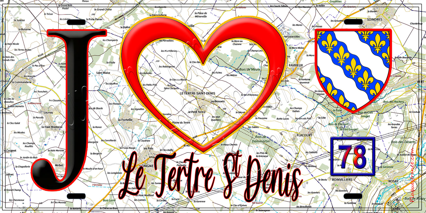Plaque métal décorative J' ❤️ Le Tertre-Saint-Denis, Yvelines (78)