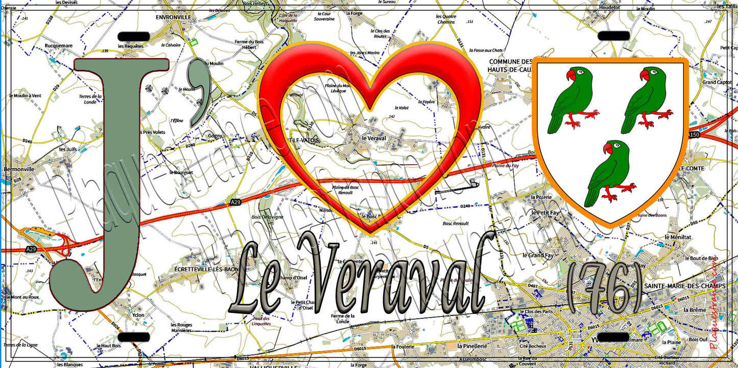 Plaque métal décorative 15X30 J' ❤️ Le Veraval , Seine Maritime (76) géo