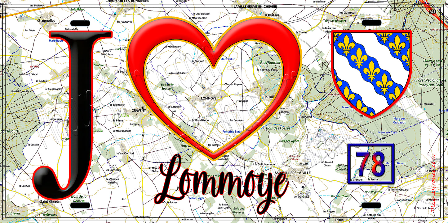 Plaque métal décorative J' ❤️ Lommoye, Yvelines (78)